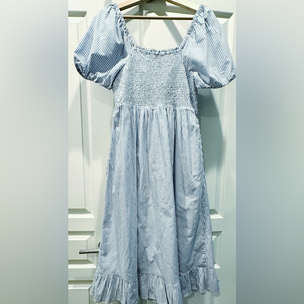 J.Crew Blue & White Striped Smocked Dress – Size Medium
